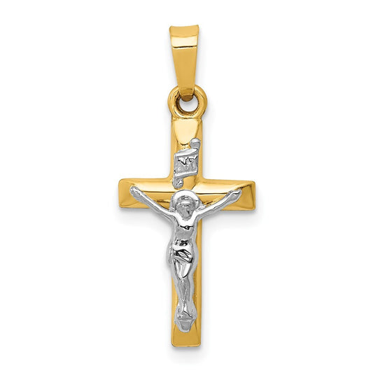 14k Two-tone Gold INRI Hollow Crucifix Pendant for Women