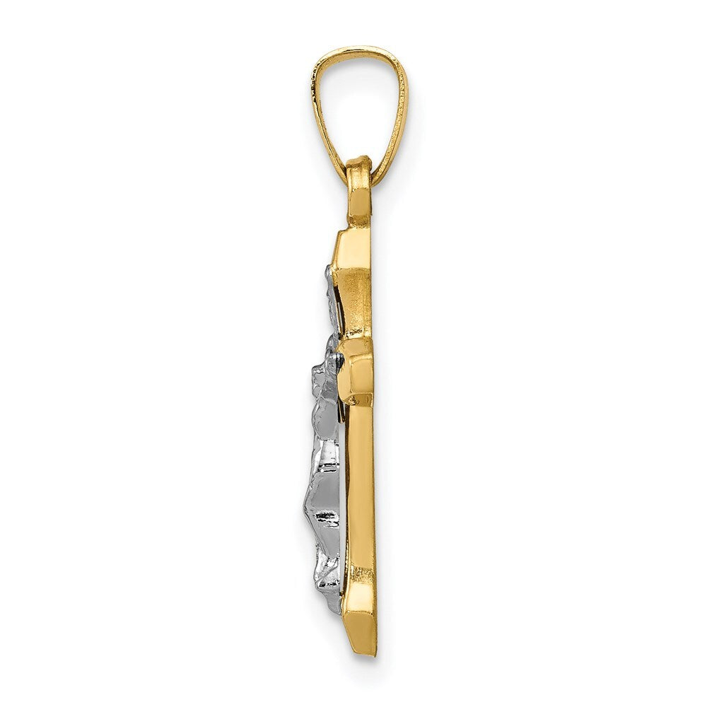 14k Two-tone Gold INRI Hollow Crucifix Pendant for Women