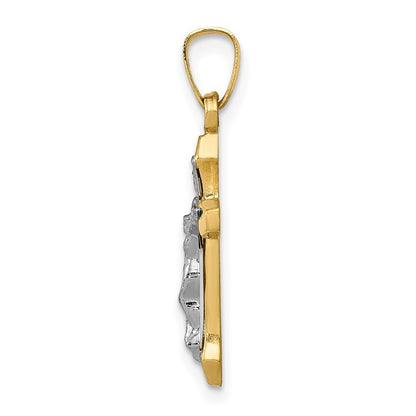 14k Two-tone Gold INRI Hollow Crucifix Pendant for Women