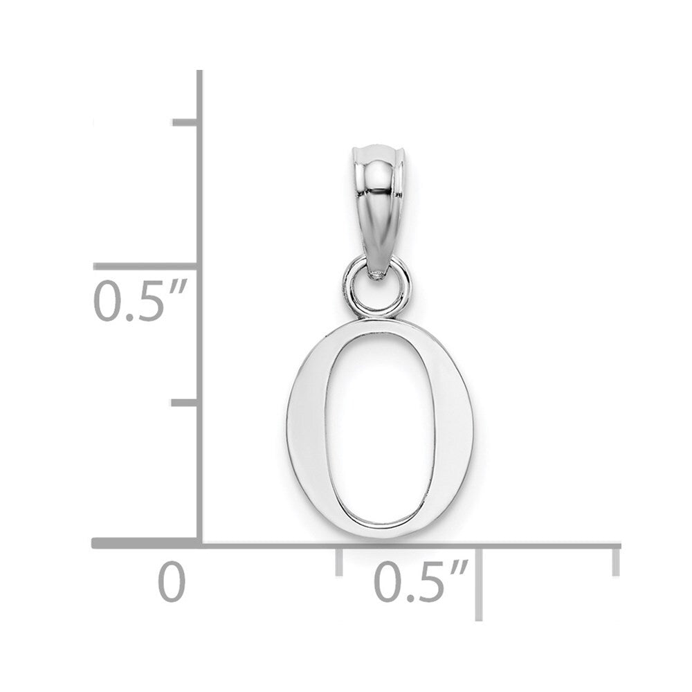 14k White Gold Polished Block Letter O Initial Pendant for Women