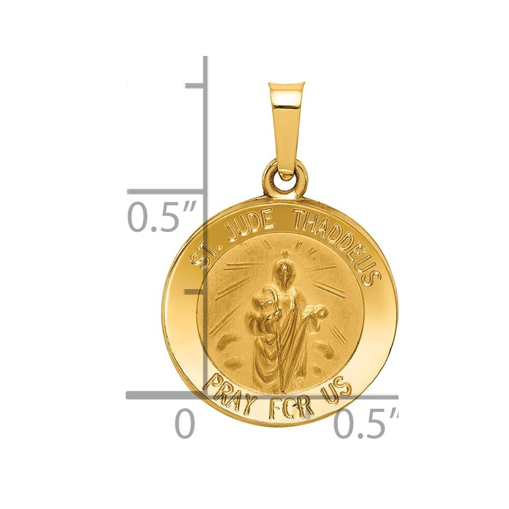 14k Yellow Gold Polished and Satin St Jude Thaddeus Medal Hollow Pendant