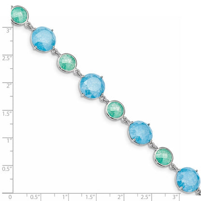 Sterling Silver Rhod-pltd Green/Blue Ice CZ 7.25 in w/1in ext Bracelet