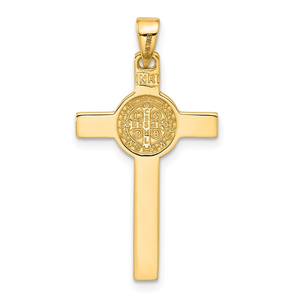 14k Two-tone Gold with White Rhodium Crucifix and St Benedict Pendant