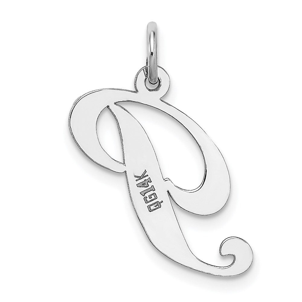 14k White Gold Medium Fancy Script Letter P Initial Charm Pendant for Women