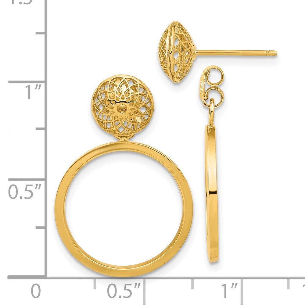 14k Yellow Gold Polished Cut Out Hollow Dangle Circle Post Earrings
