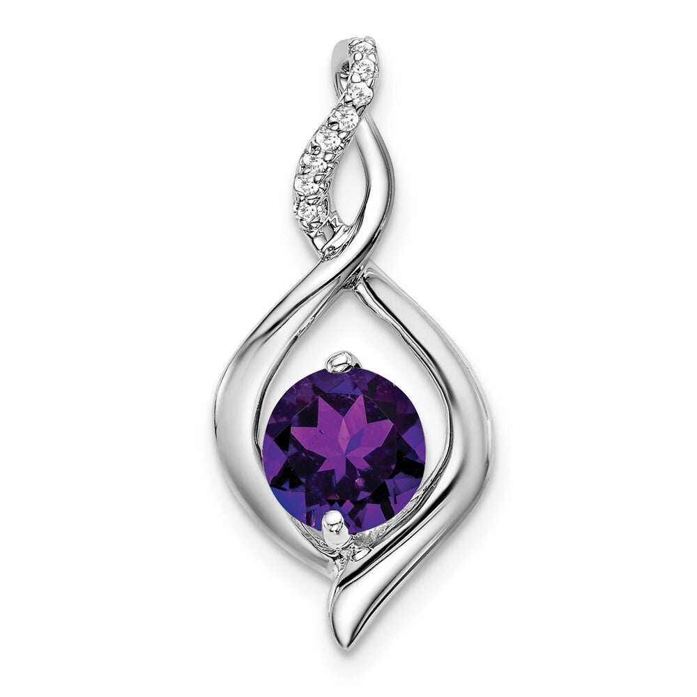 14k White Gold Amethyst and Diamond Pendant for Women