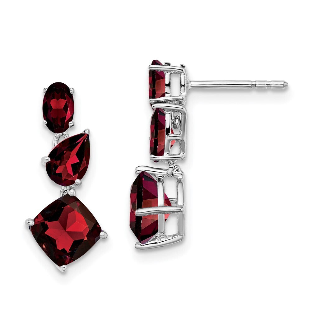 14k White Gold Garnet Dangle Earrings Gift for Women