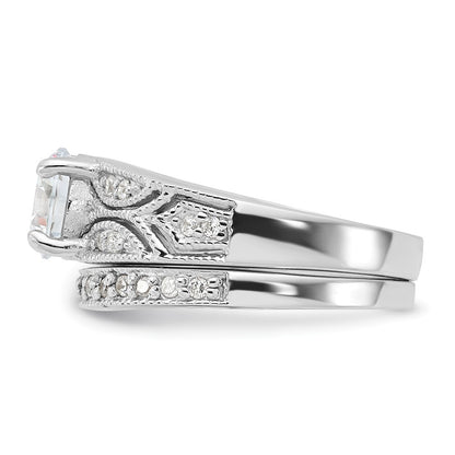 Sterling Silver Rhodium-plated 2-Piece Cubic Zirconia Wedding Set Ring Size 8