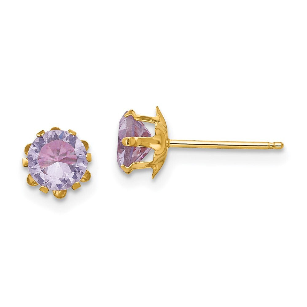 14k Yellow Gold 5mm Cubic Zirconia Birthstone (Feb) Stud Earrings