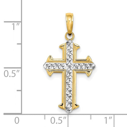 14k Yellow Gold w Rhodium Diamond-Cut Cross Charm