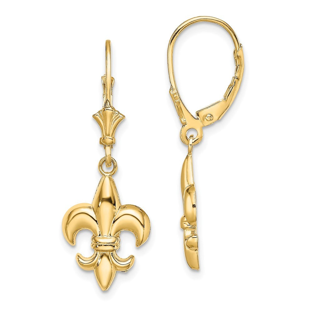 14k Yellow Gold Small Fleur-de-Lis Drop Dangle EARRINGS