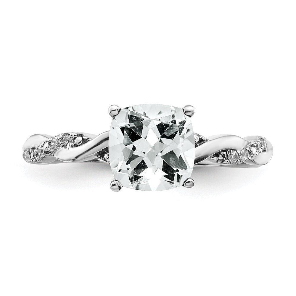 Sterling Silver Rhodium-plated White Topaz and Diamond Ring Size 8