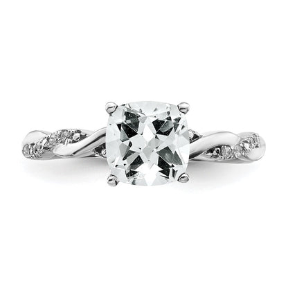 Sterling Silver Rhodium-plated White Topaz and Diamond Ring Size 8