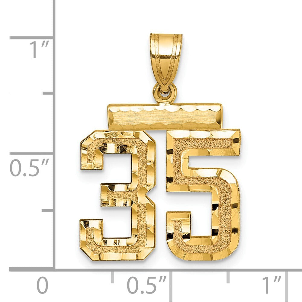 14k Yellow Gold Medium Diamond-cut Number 35 Charm Pendant for Women