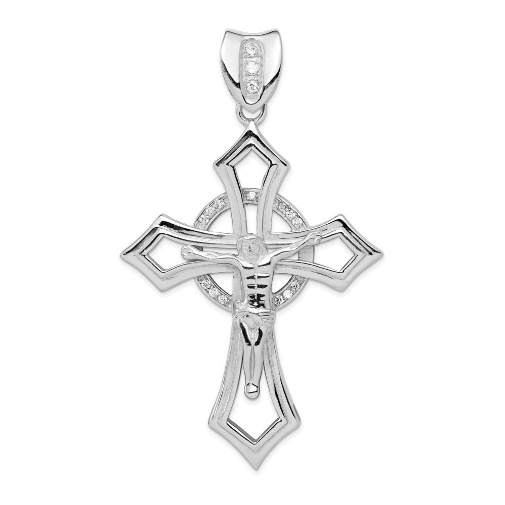 Sterling Silver Rhodium-plated Cubic Zirconia Crucifix Pendant