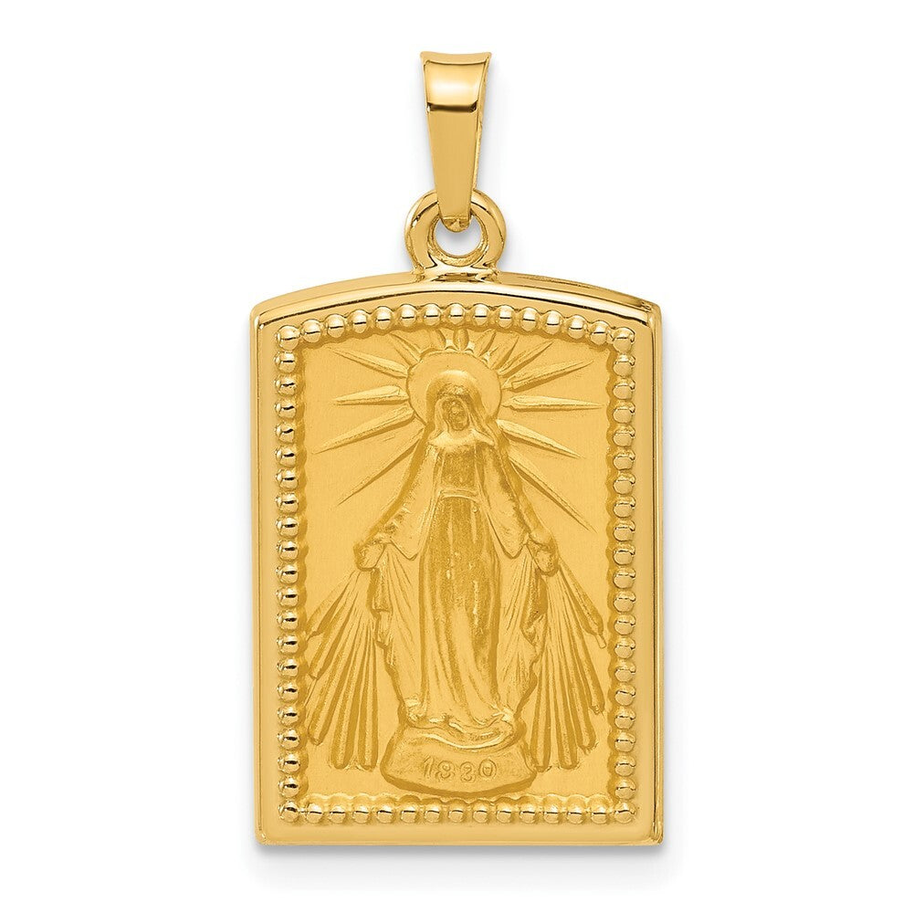 14k Yellow Gold Rectangular Hollow Miraculous Medal