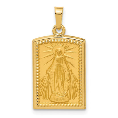 14k Yellow Gold Rectangular Hollow Miraculous Medal