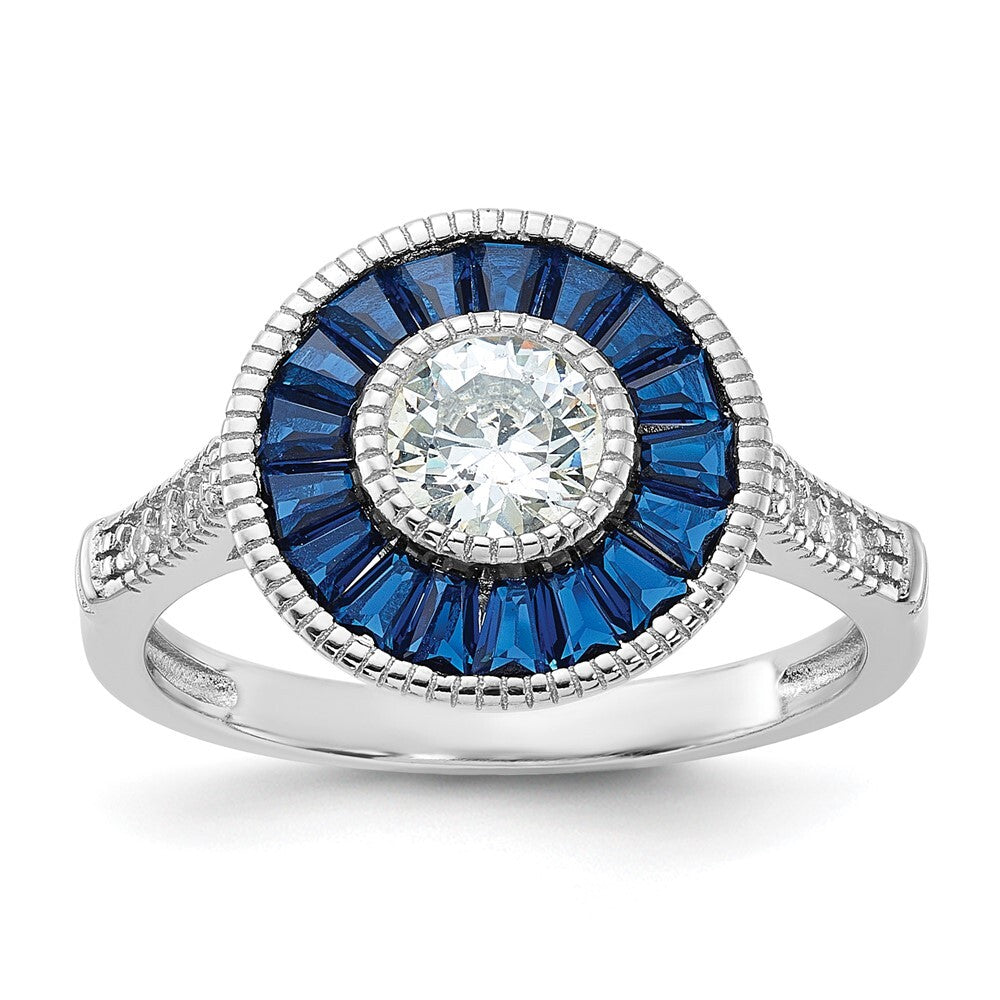Sterling Silver Rhodium-plated Blue Spinel and Cubic Zirconia Ring SZ 7