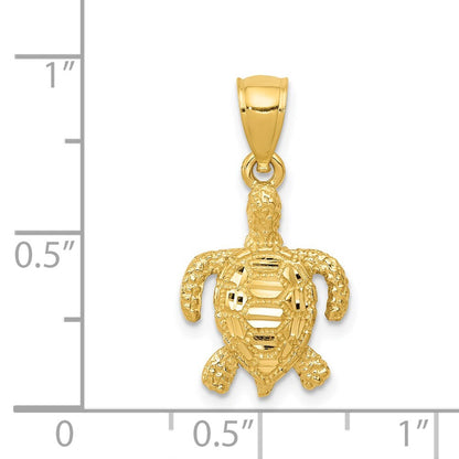 14k Yellow Gold Polished and Textured Diamond-cut Sea Turtle Pendant for Women