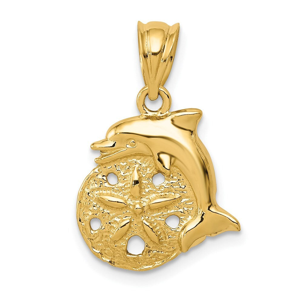 14k Yellow Gold Dolphin and Sanddollar Charm Pendant