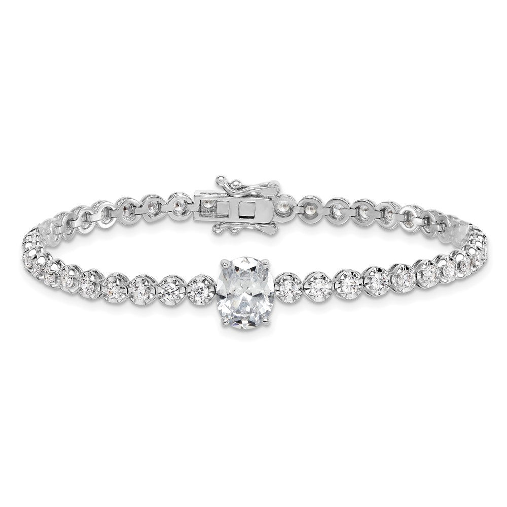 Sterling Silver Rhodium-plated Polished Fancy Oval and Round CZ 7.25" Bracelet