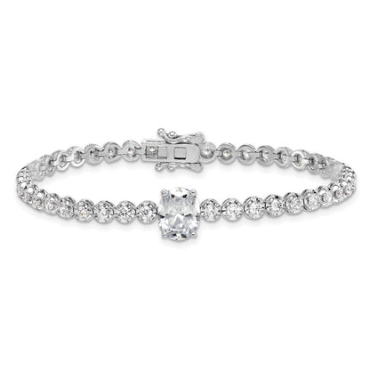 Sterling Silver Rhodium-plated Polished Fancy Oval and Round CZ 7.25" Bracelet