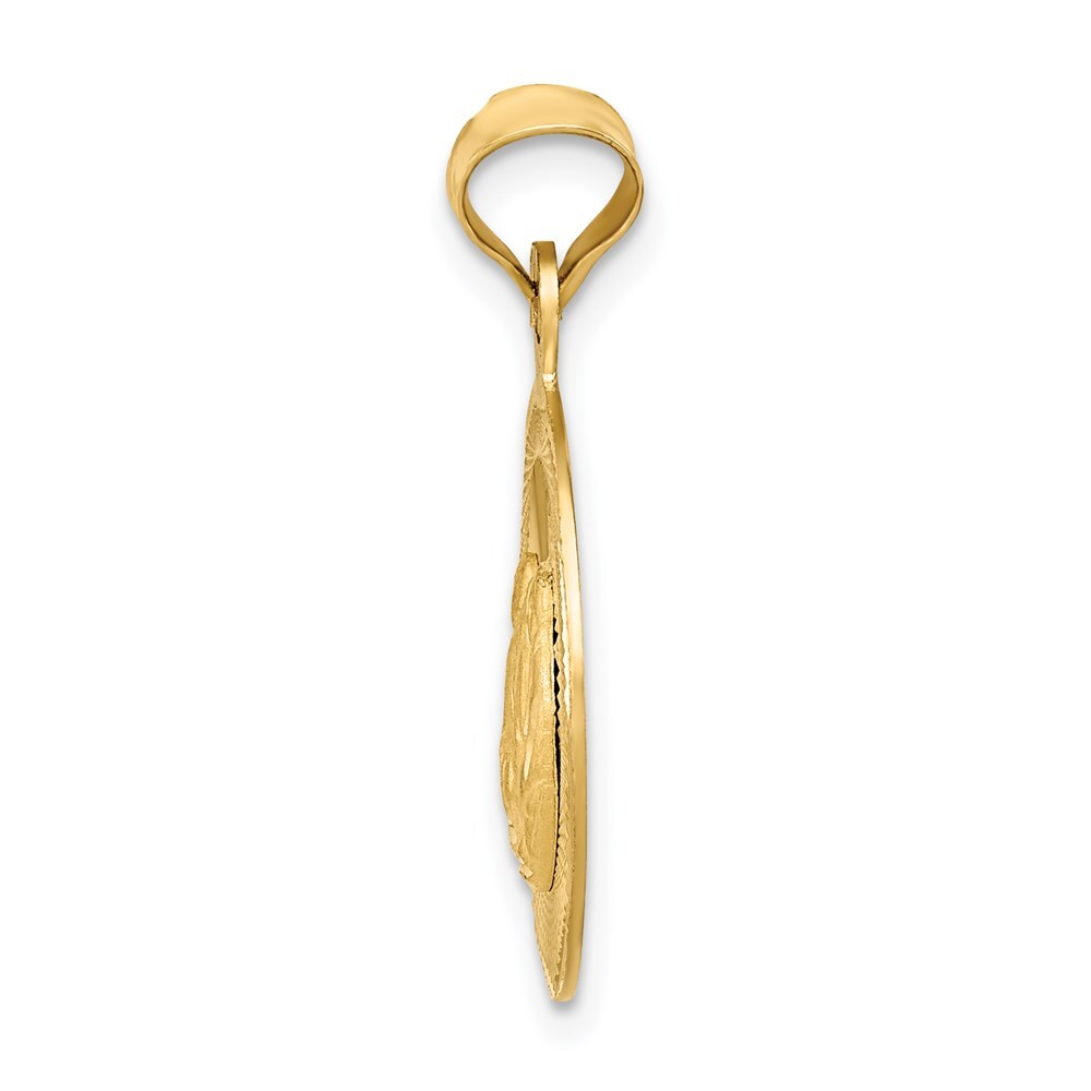 14k Yellow Gold Polished and Diamond-Cut Baptism Circle Pendant for Women