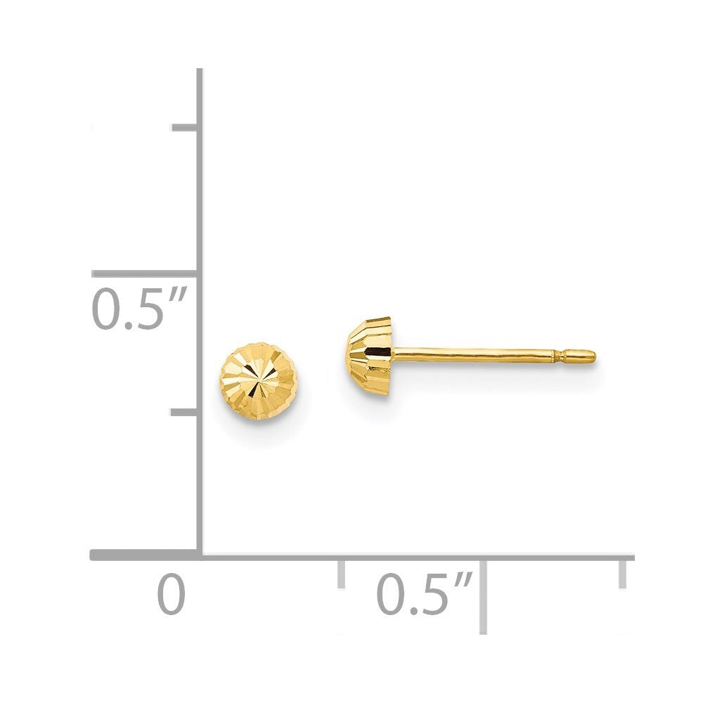 14k Yellow Gold Diamond Cut 3mm Half-Ball Stud Earrings Gift for Women