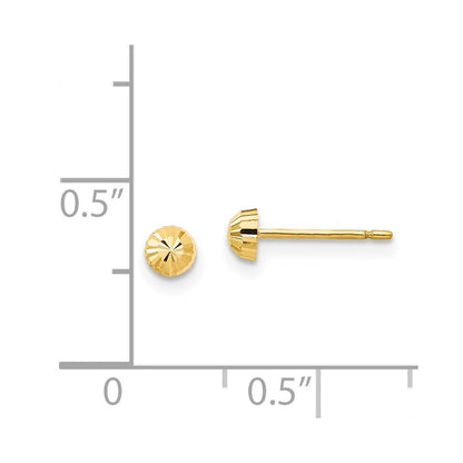14k Yellow Gold Diamond Cut 3mm Half-Ball Stud Earrings Gift for Women