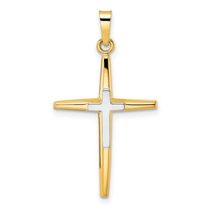 14k Two-tone Gold Polished Solid Double Cross Pendant for Women