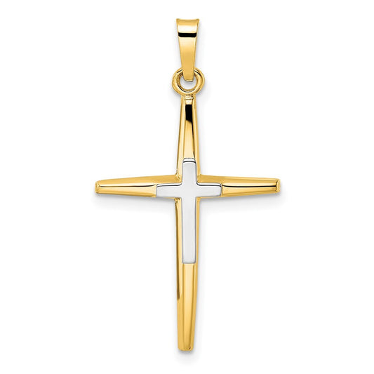14k Two-tone Gold Polished Solid Double Cross Pendant for Women