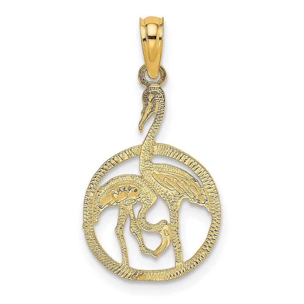 14k Yellow Gold Flamingos In Circle Charm Pendant for Women