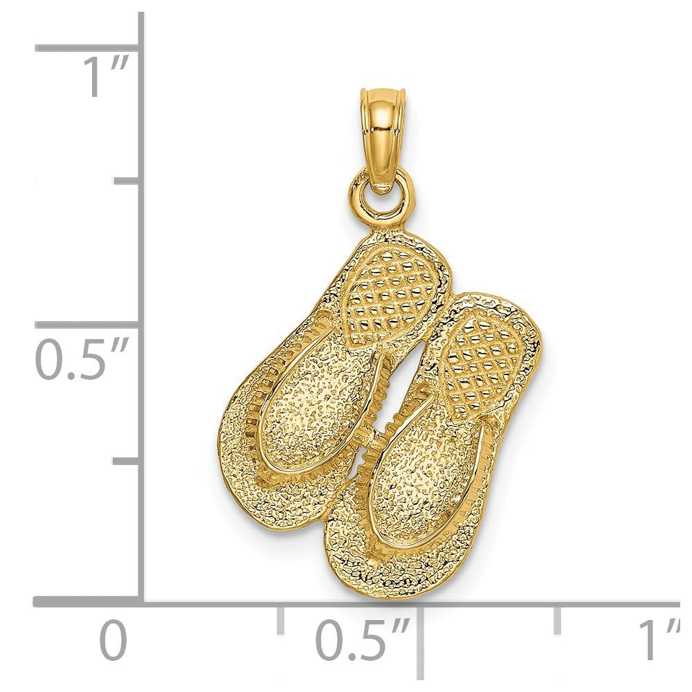 14k Yellow Gold Large Textured Strap Double Flip-Flop Charm Pendant for Women