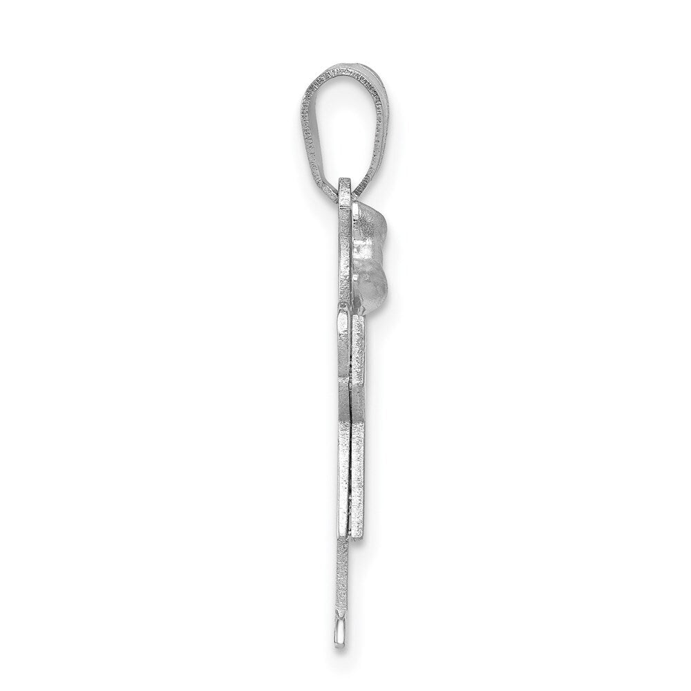 14k White Gold Small Girl Bow on Left Engravable Charm Pendant for Women