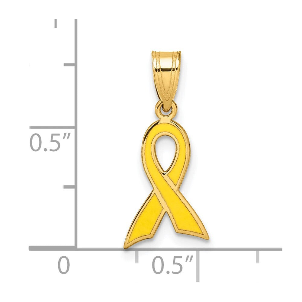 14k Yellow Gold Small Yellow Enameled Awareness Ribbon Charm Pendant for Women