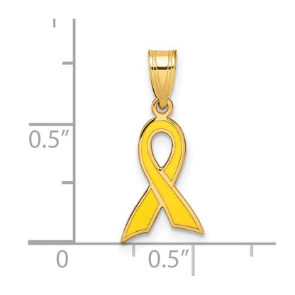 14k Yellow Gold Small Yellow Enameled Awareness Ribbon Charm Pendant for Women