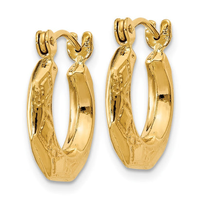 14k Yellow Gold Polished Patterned Hollow Hoop Earrings