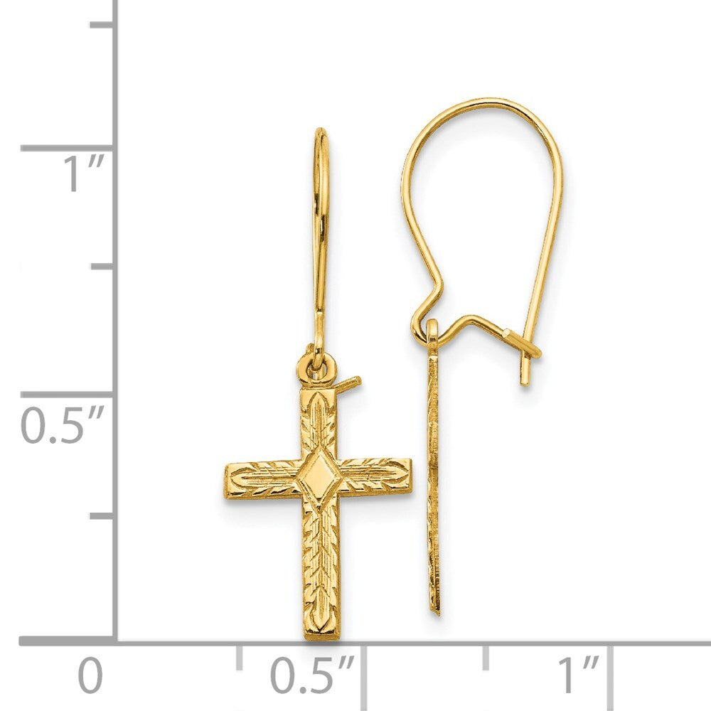 14k Yellow Gold Polished & Satin Cross Earrings