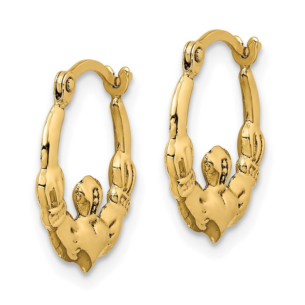 14k Yellow Gold Claddagh Hoop Earrings Gift for Women