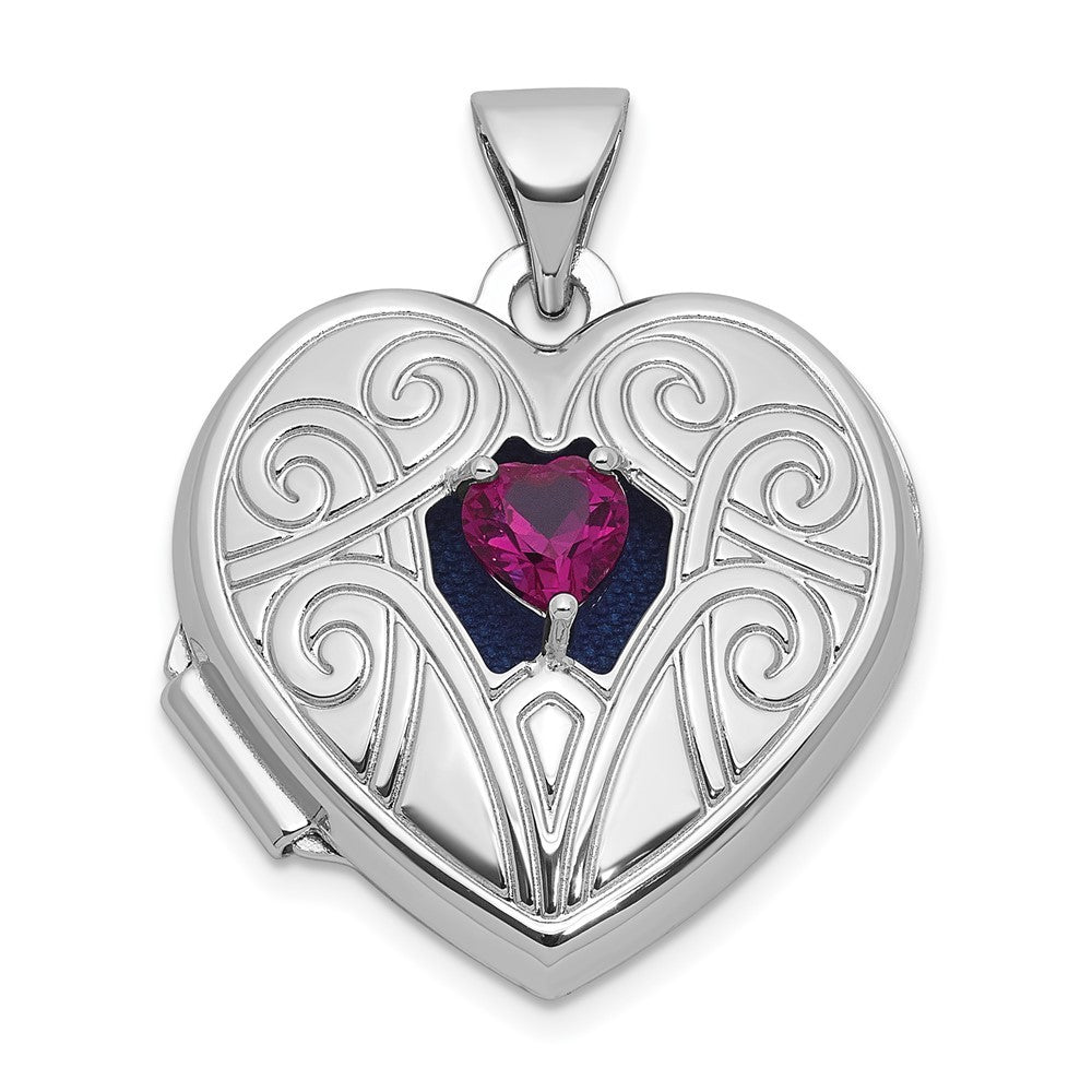 Sterling Silver Lab Created Ruby July Birthstone 18mm Heart Locket
