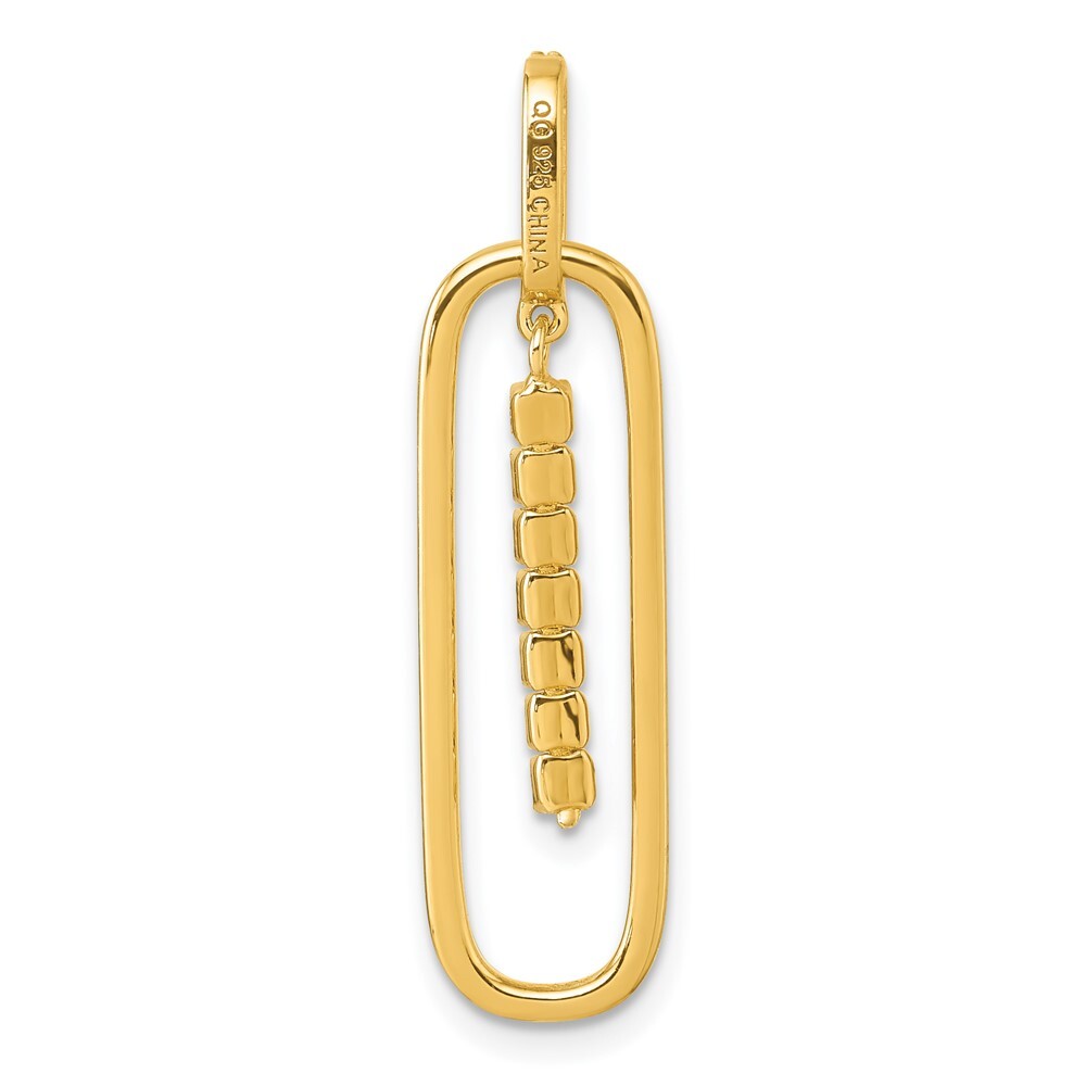 Sterling Silver Gold-tone with White Cubic Zirconia Oblong Dangle Pendant