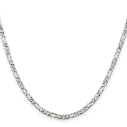 Sterling Silver 3mm Pav� Flat Figaro Chain Necklace
