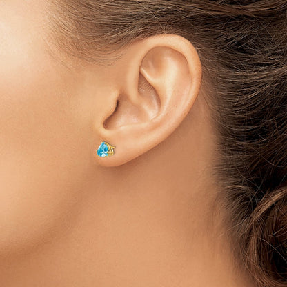 14k Yellow Gold 6mm Trillion Blue Topaz Stud Earrings
