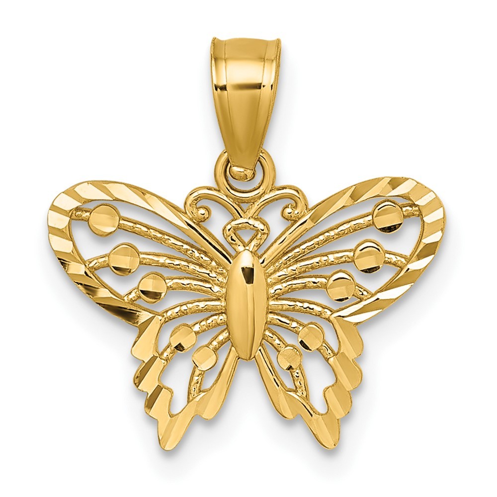 14k Yellow Gold Polished and Diamond-cut Cut-out Butterfly Pendant