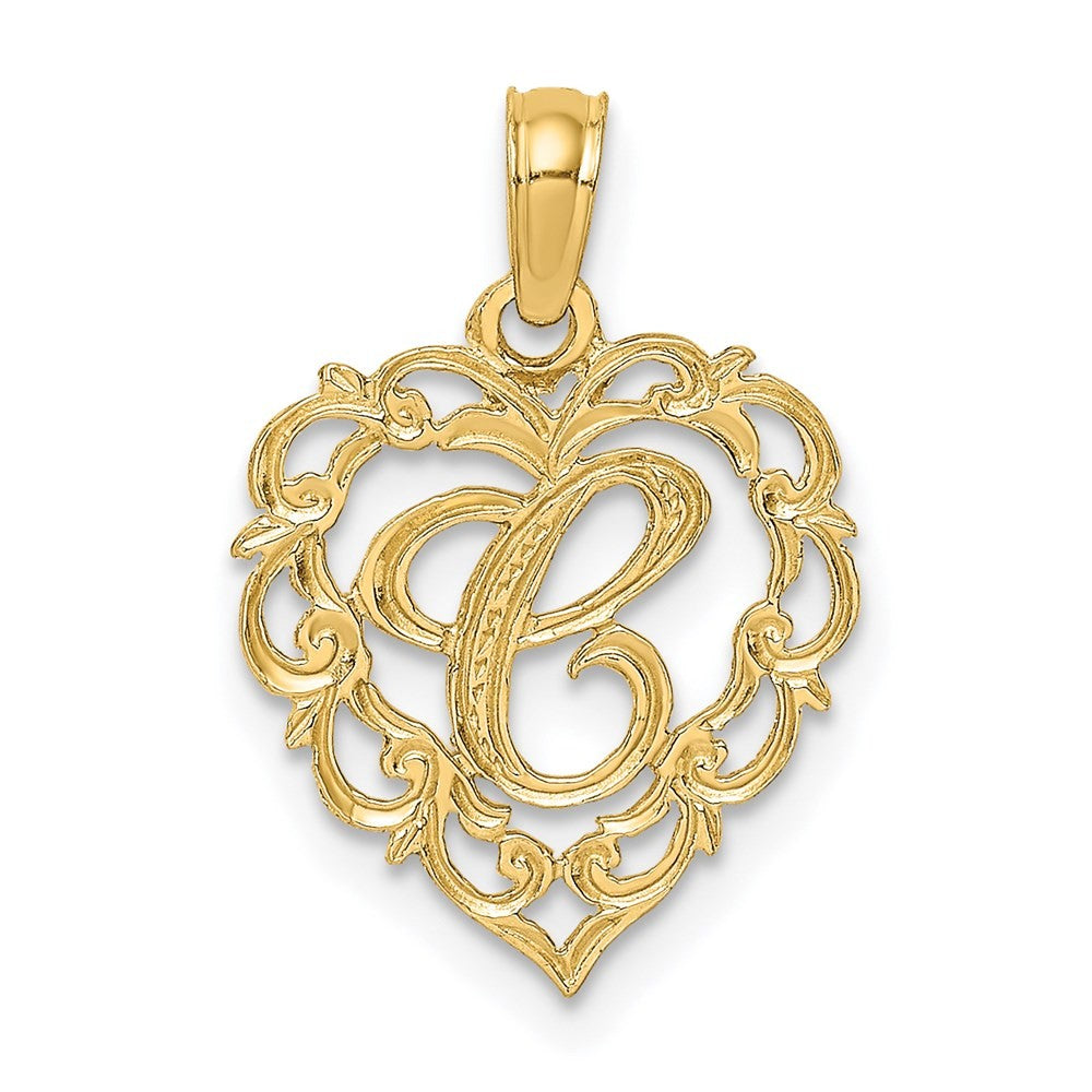14k Yellow Gold Heart Script Letter C Initial Charm