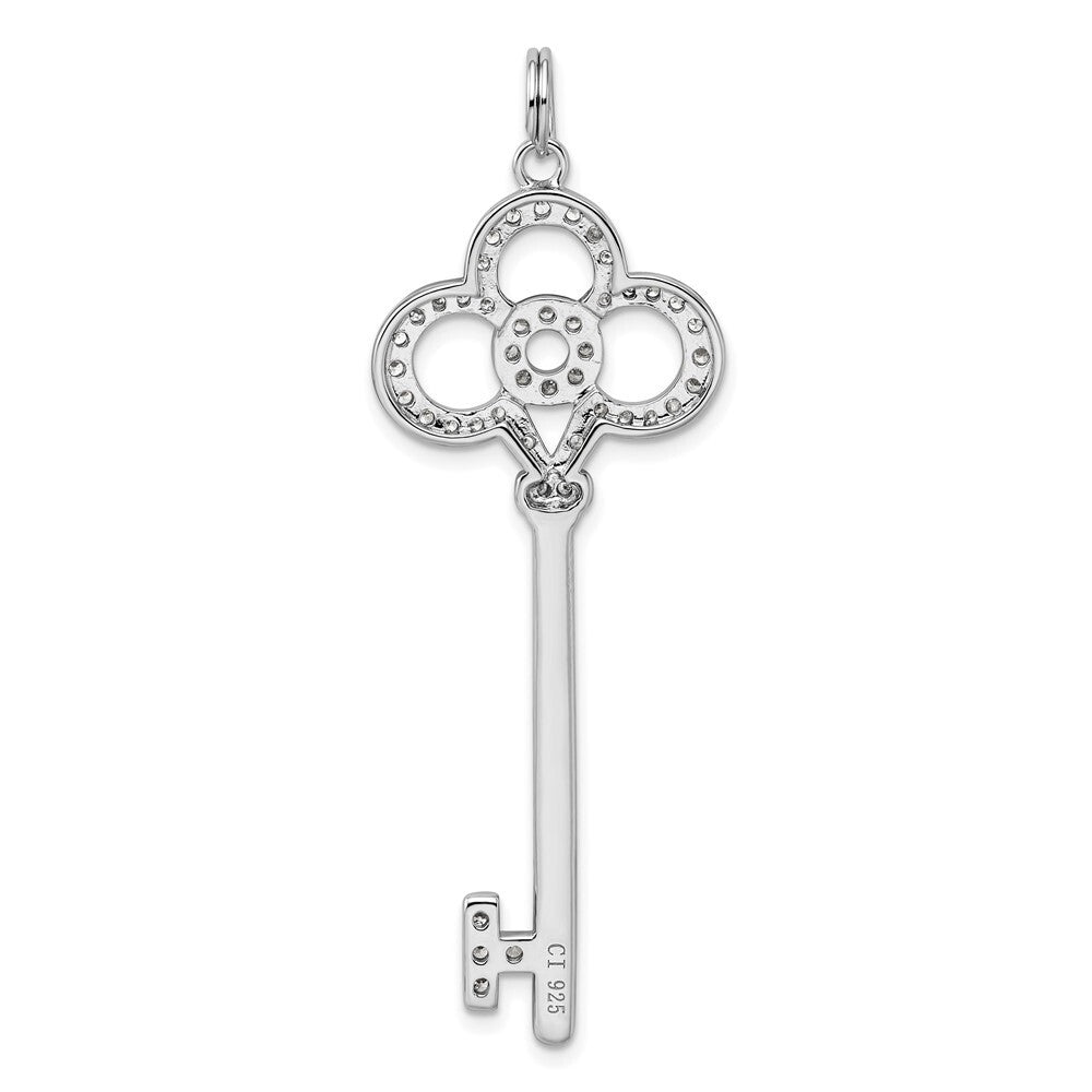 Sterling Silver Rhodium-plated and Cubic Zirconia Key Pendant