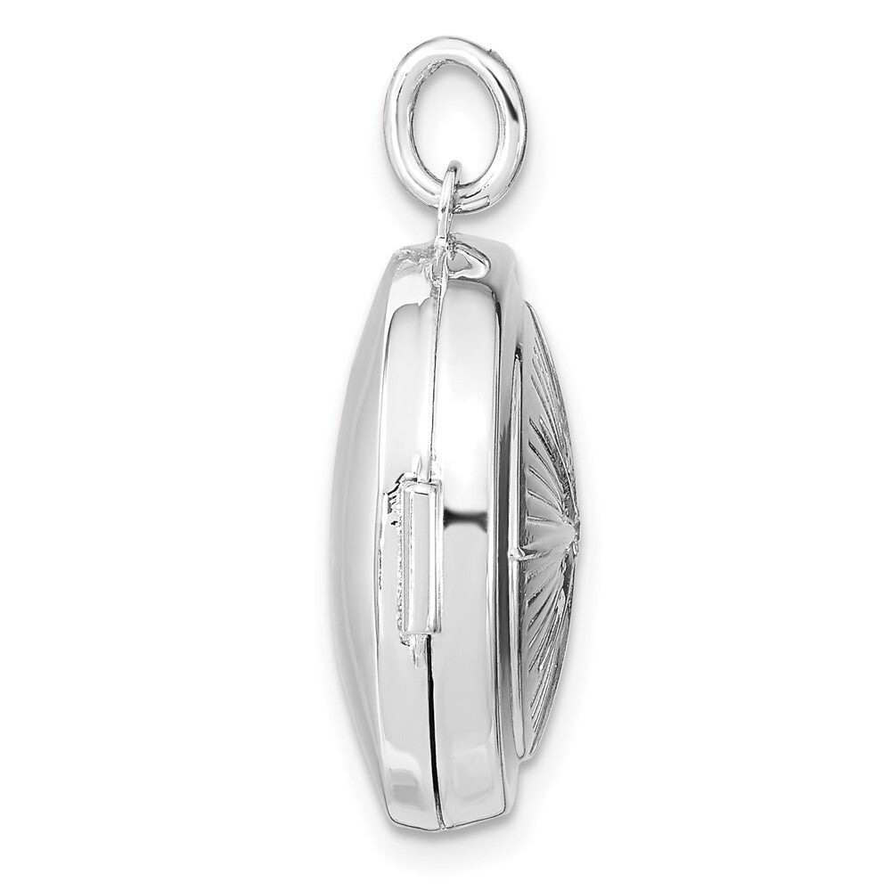 Sterling Silver Rhodium-plated Cubic Zirconia Compass 20mm Round Locket