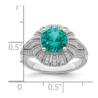 Sterling Silver Rhodium-plated Clear and Teal CZ Vintage Style Ring Size 7
