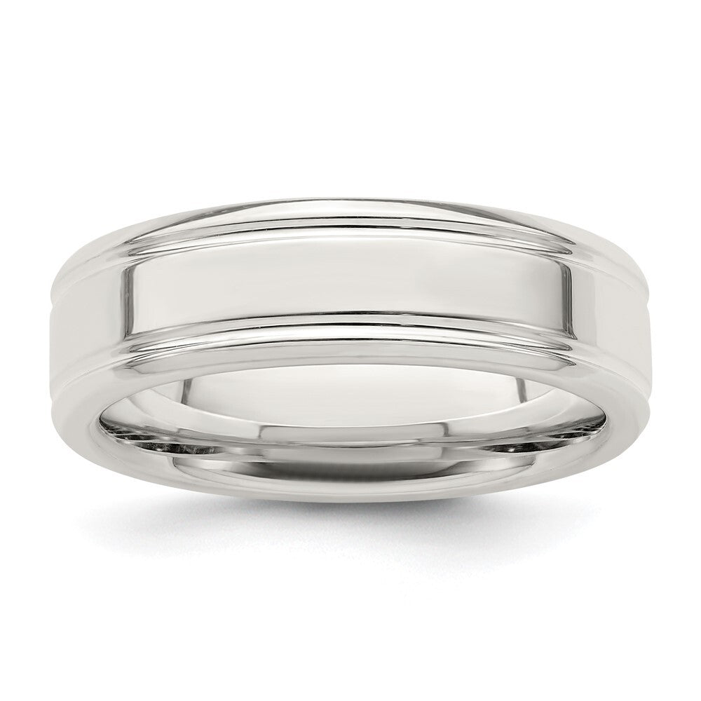 Sterling Silver 6mm Polished Flat Grooved Fancy Band Size 13