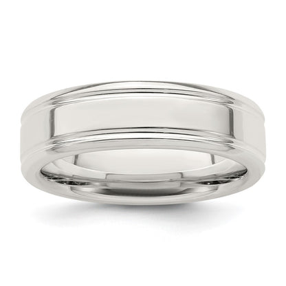 Sterling Silver 6mm Polished Flat Grooved Fancy Band Size 13